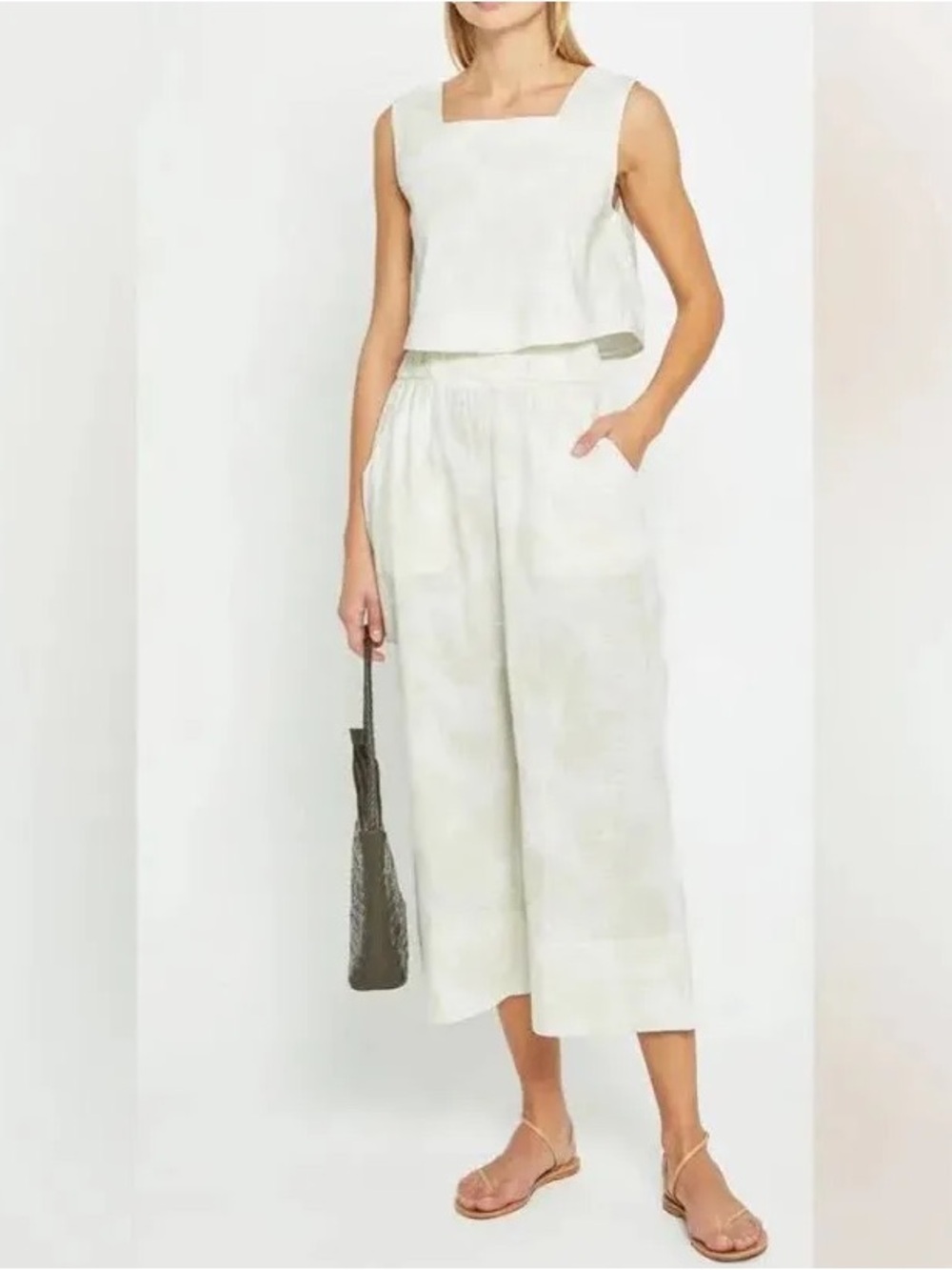 Kourt Willow Tropical Print Linen Blend Crop Top Wide Leg Pants Set XL